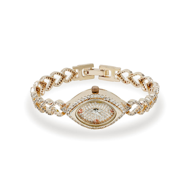 Bhavmayi Elegant Rose Gold Marquise Jewellery Bracelet Watch with Sparkling Crystal Heart Link Design. 