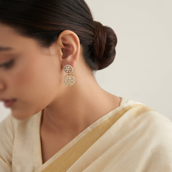 Bhavmayi Rose Gold Sparkling Cubic Zirconia Cluster Dangle Drop Earrings