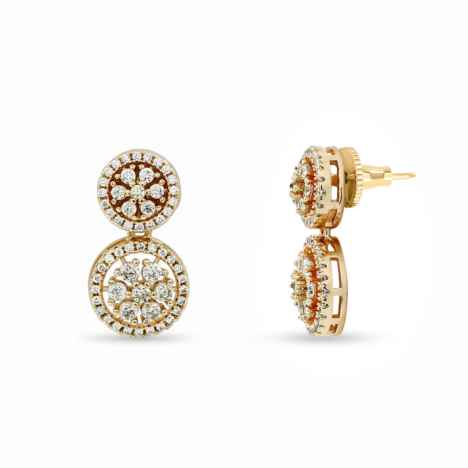 Bhavmayi Rose Gold Sparkling Cubic Zirconia Cluster Dangle Drop Earrings