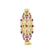 Bhavmayi Luxury Gold Ruby & Crystal Jewellery Bracelet Watch with Rectangular Pave Dial Timepiece