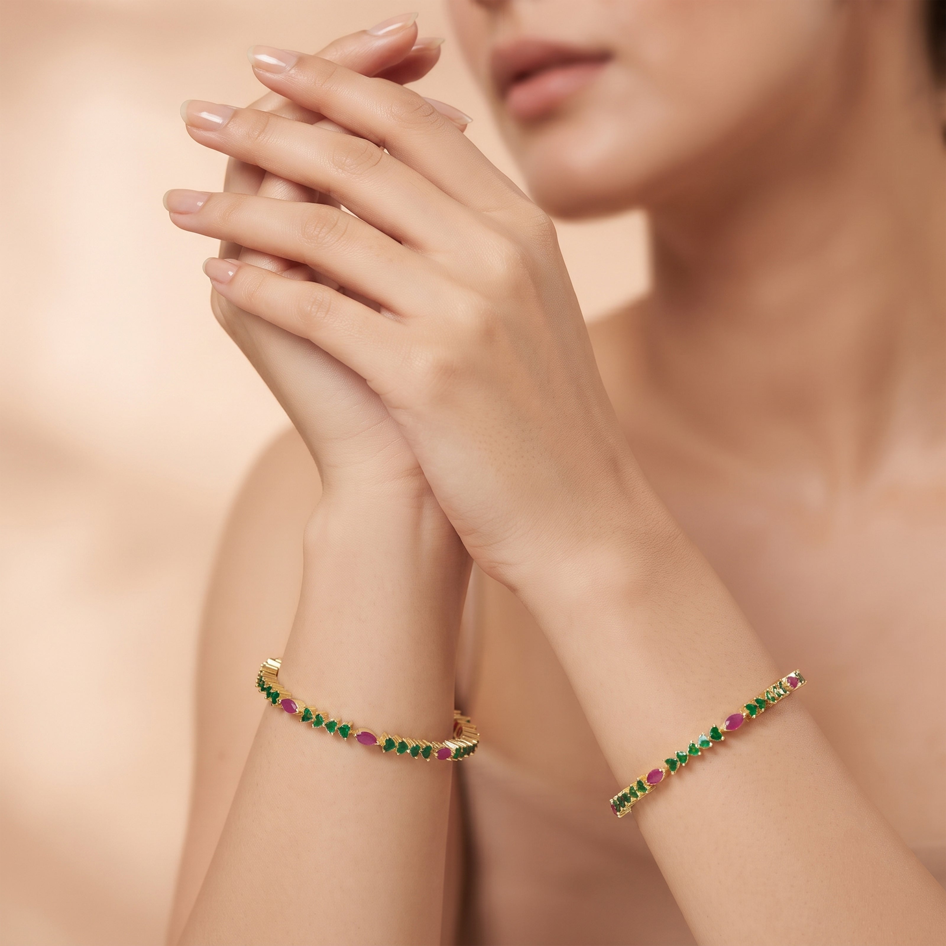 Bhavmayi Multi-Color Ruby Red & Emerald Green Stone-Studded Gold Finish Bangle Set