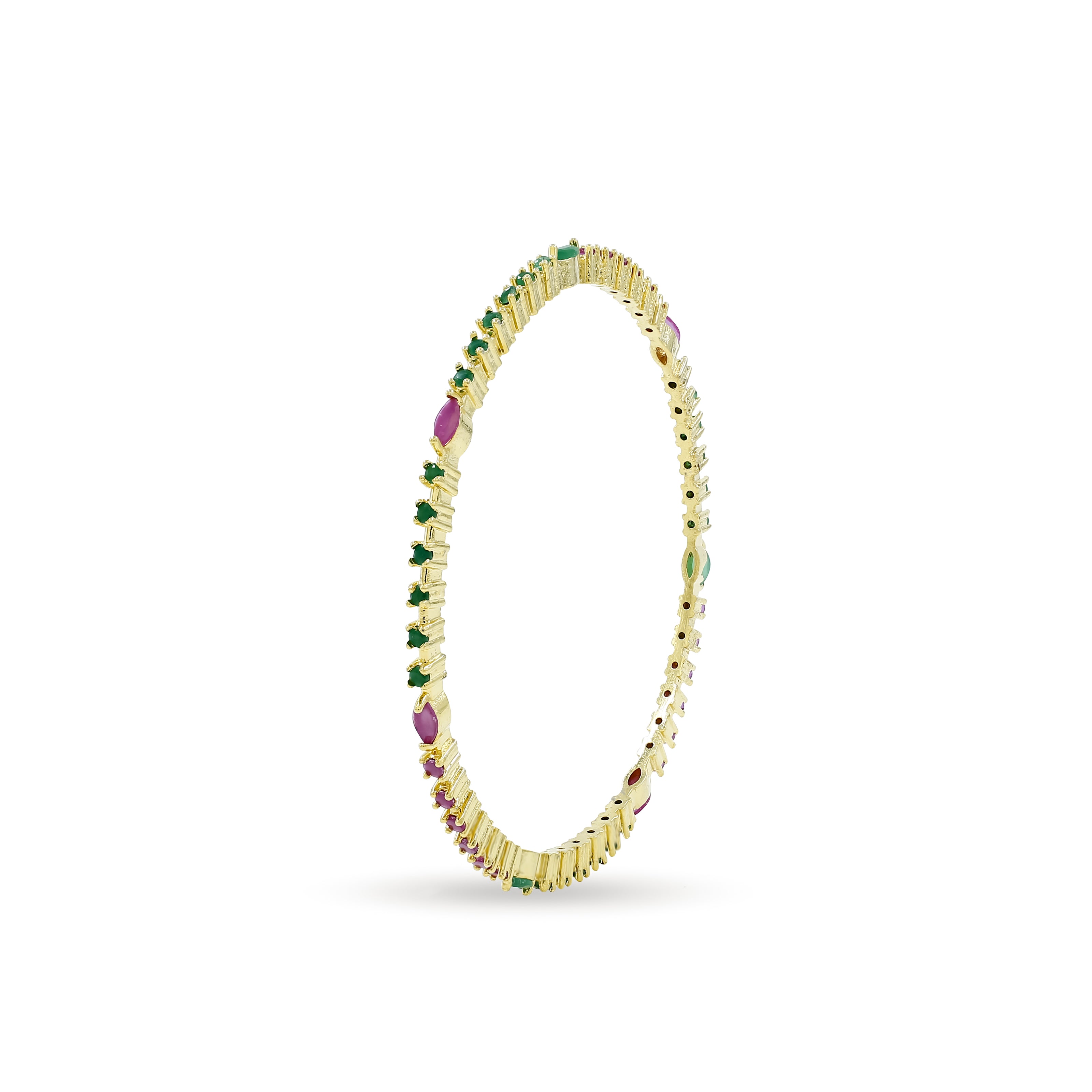Bhavmayi Multi-Color Ruby Red & Emerald Green Stone-Studded Gold Finish Bangle Set
