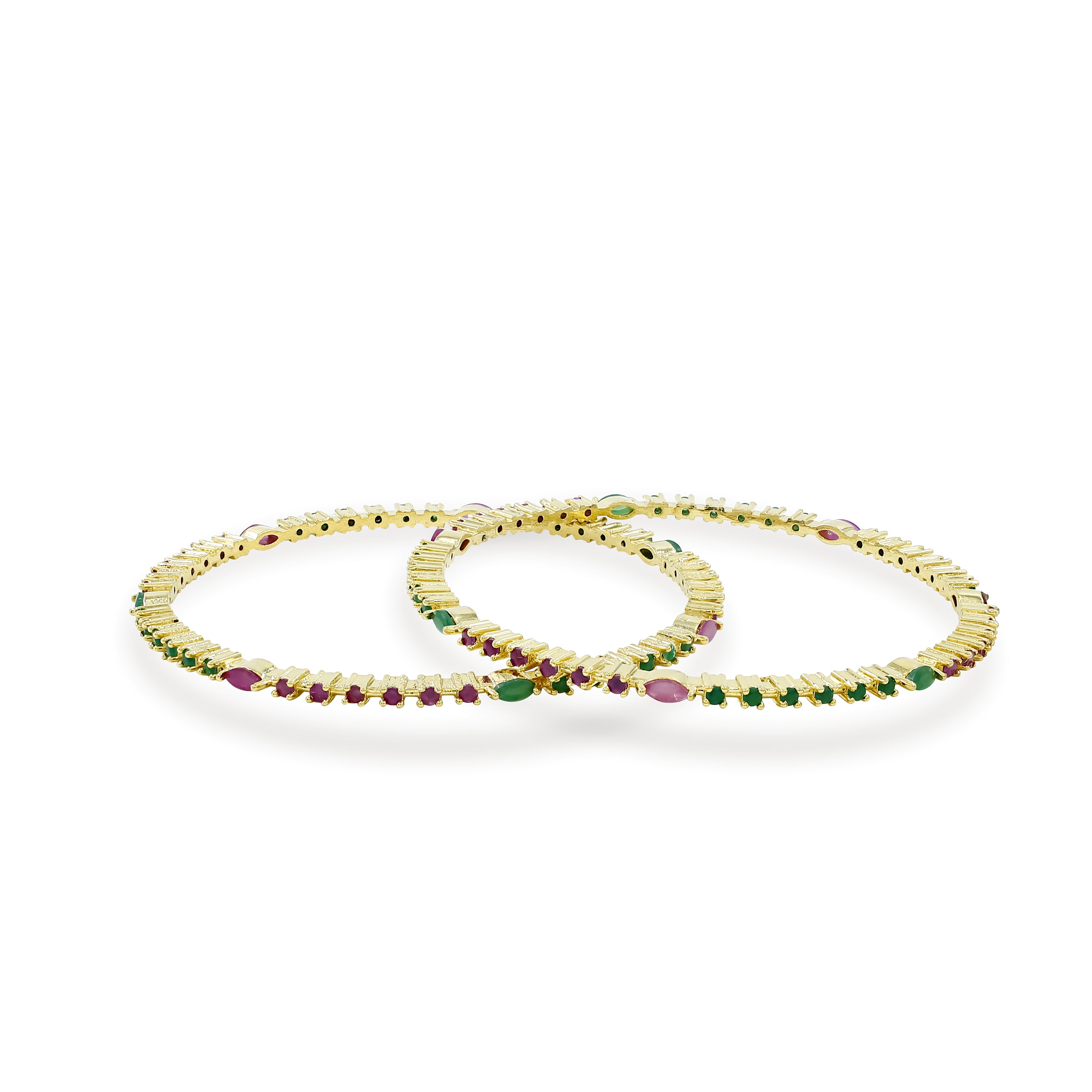 Bhavmayi Multi-Color Ruby Red & Emerald Green Stone-Studded Gold Finish Bangle Set
