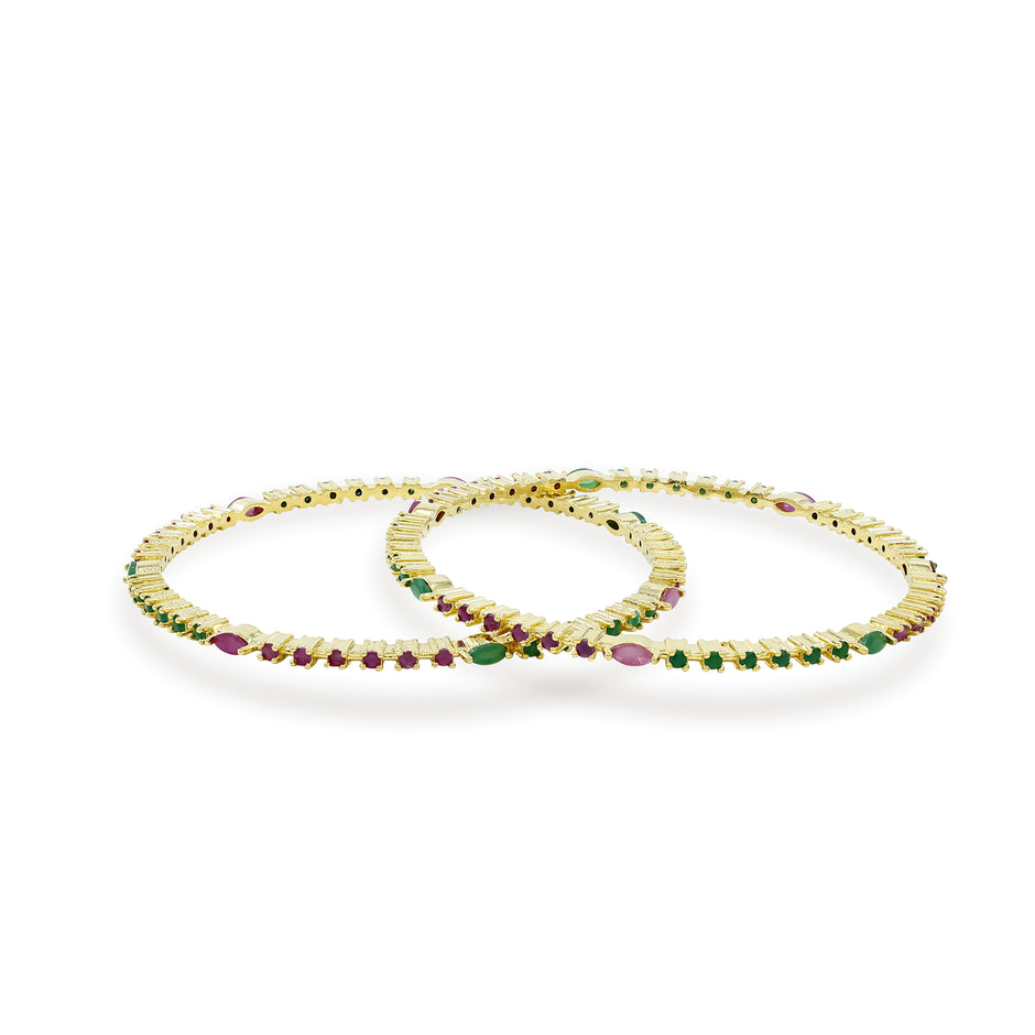 Bhavmayi Multi-Color Ruby Red & Emerald Green Stone-Studded Gold Finish Bangle Set