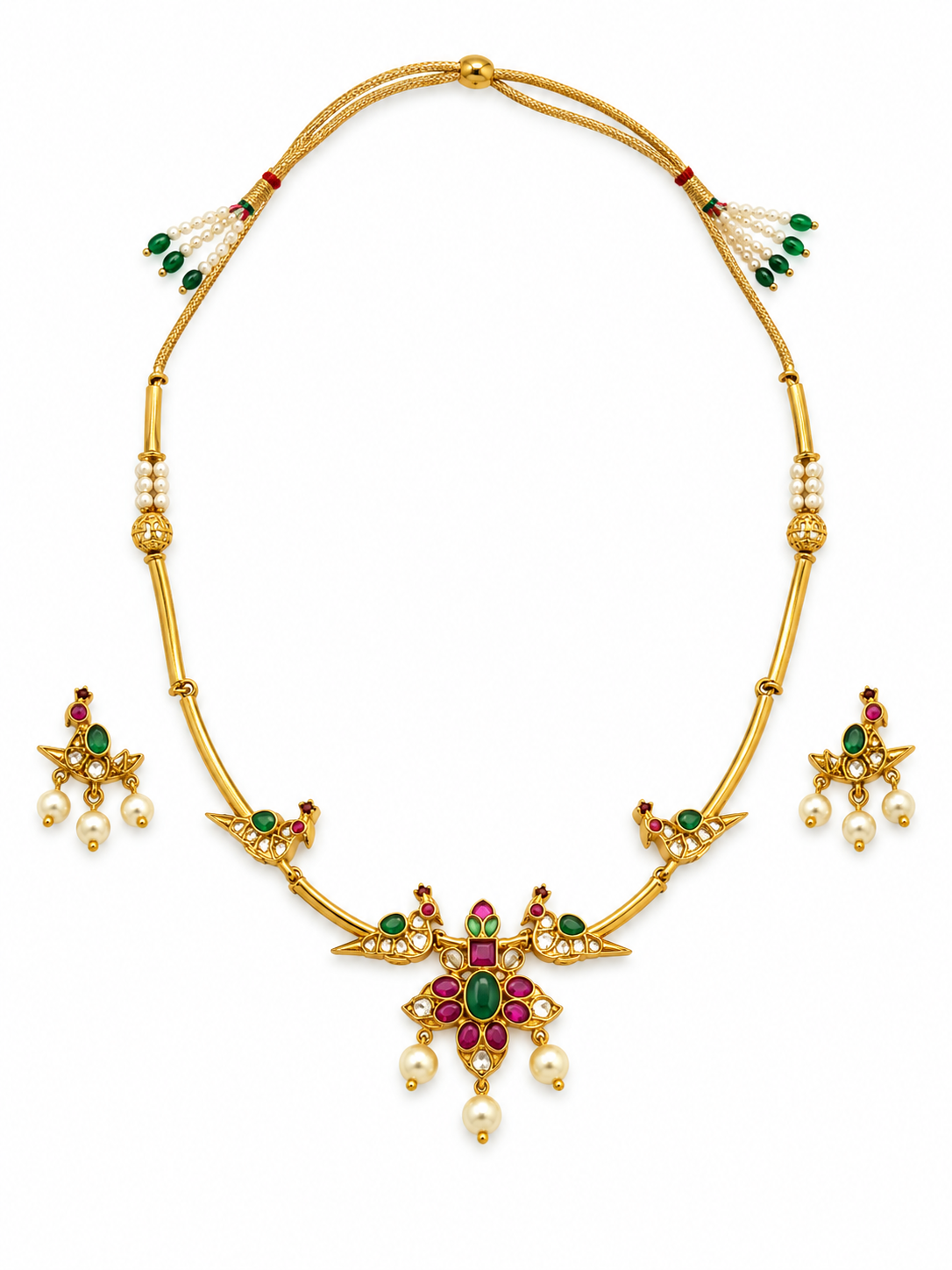 Bhavmayi Multicolour Floral Pearl Pendant Necklace Set