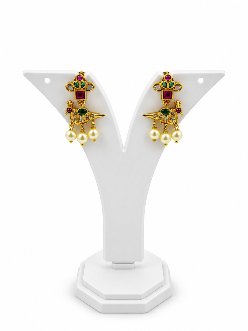 Bhavmayi Multicolour Floral Pearl Pendant Necklace Set