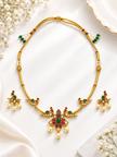 Bhavmayi Multicolour Floral Pearl Pendant Necklace Set