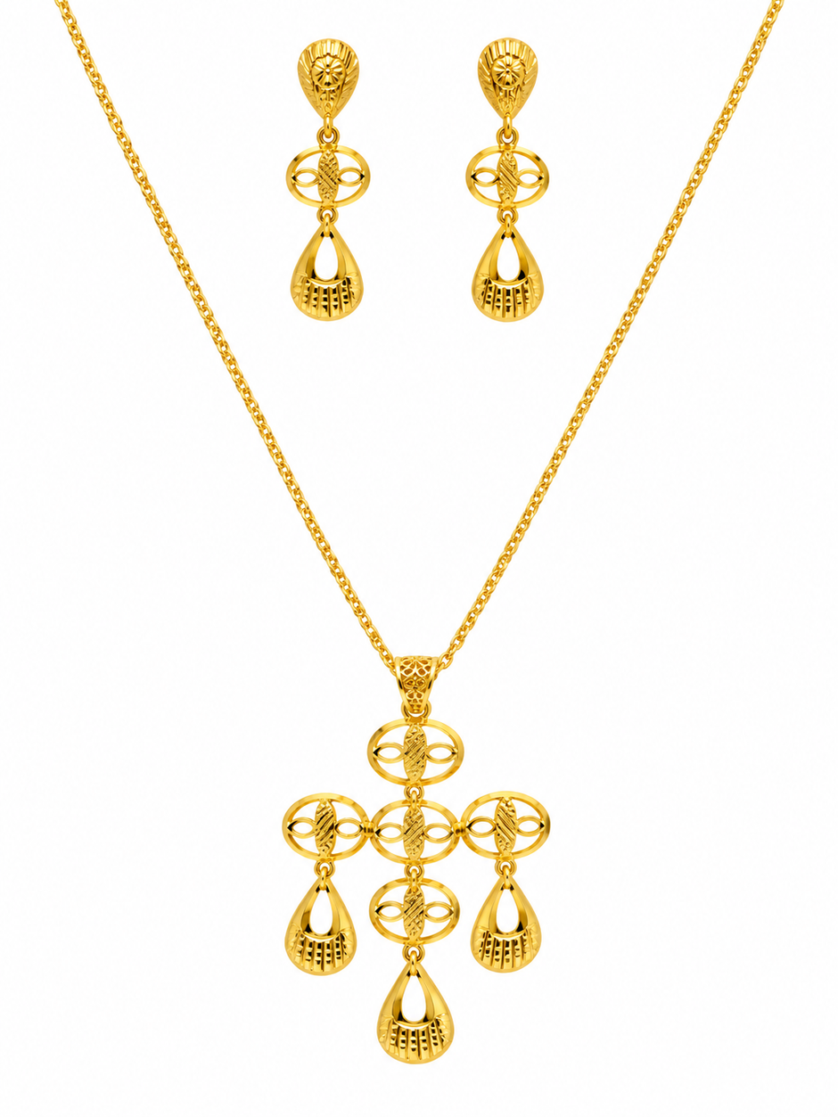 Bhavmayi Ornate Teardrop Motif Necklace & Earrings Set