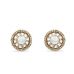 Bhavmayi Rose Gold Freshwater Pearl Stud Earrings with Baguette Cut Crystal Sunburst Halo