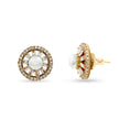Bhavmayi Rose Gold Freshwater Pearl Stud Earrings with Baguette Cut Crystal Sunburst Halo