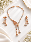 Bhavmayi Rose Gold Leaf Motif Necklace Set with Drop Earrings