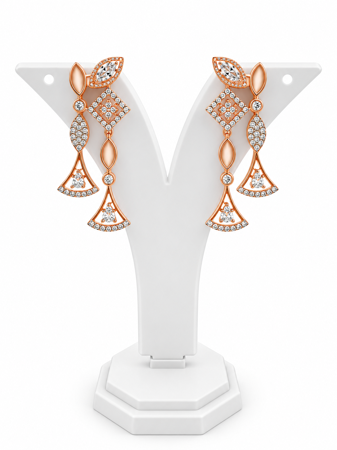 Bhavmayi Rose Gold Leaf Motif Necklace Set with Drop Earrings