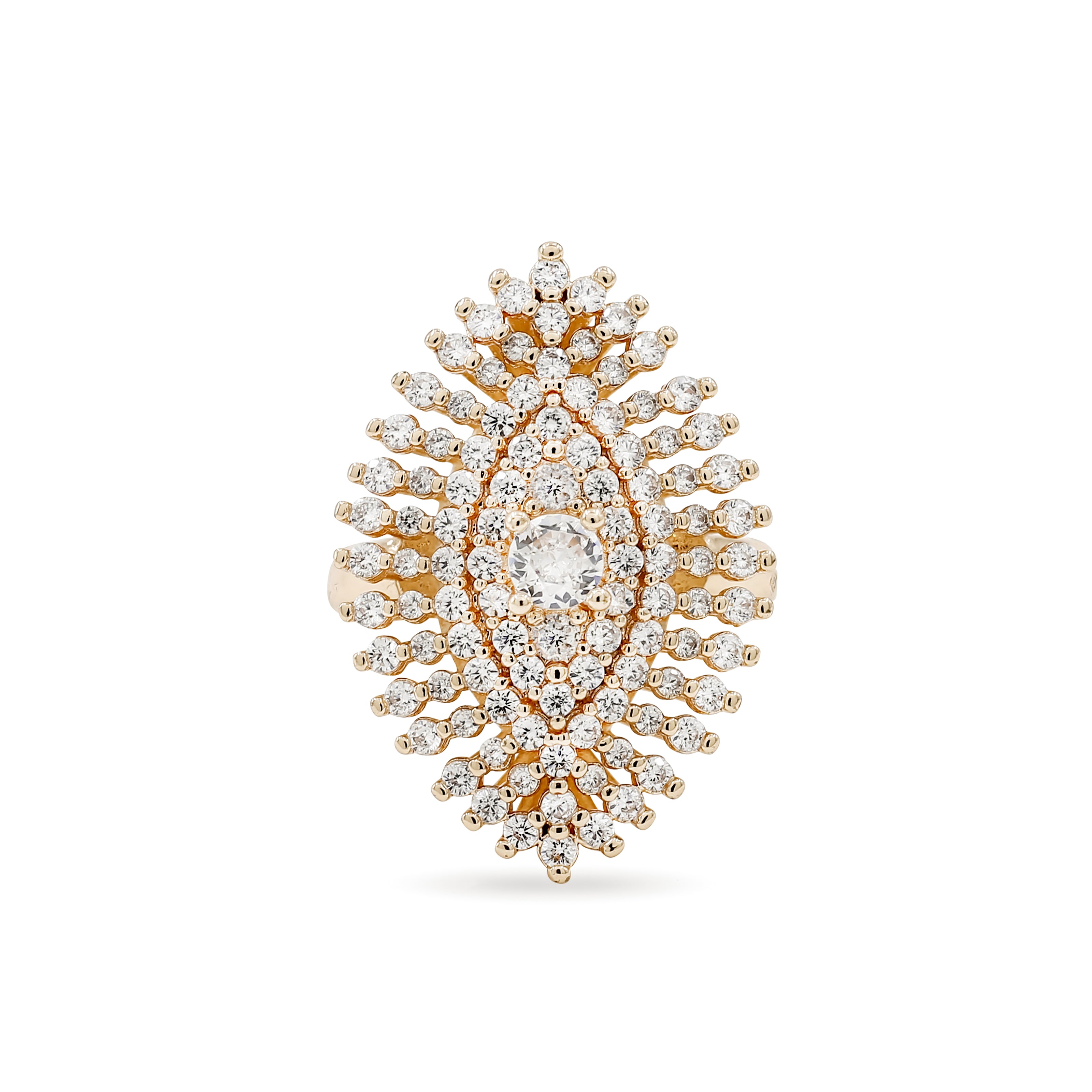 Bhavmayi Rose Gold Marquise-Shaped with Solitaire Center Cubic Zirconia Cluster Cocktail Ring