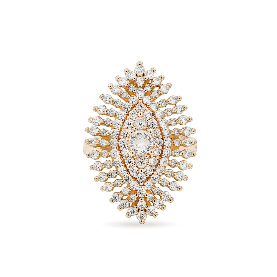 Bhavmayi Rose Gold Marquise-Shaped with Solitaire Center Cubic Zirconia Cluster Cocktail Ring