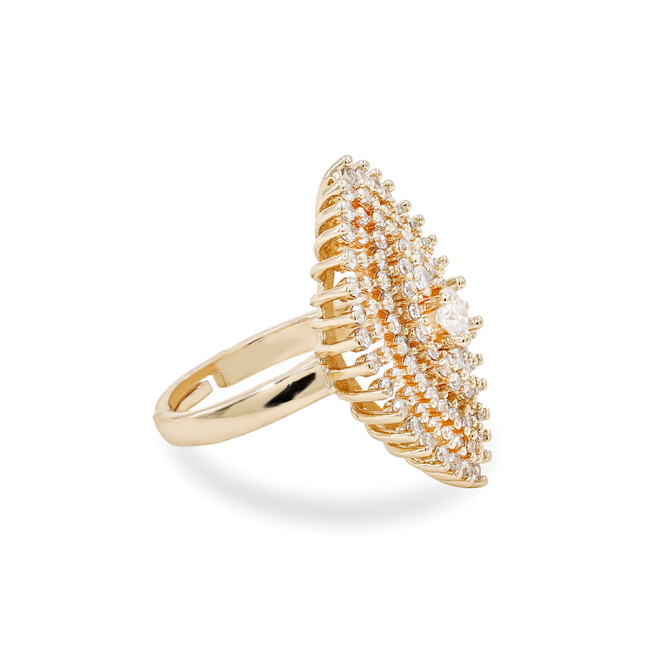 Bhavmayi Rose Gold Marquise-Shaped with Solitaire Center Cubic Zirconia Cluster Cocktail Ring