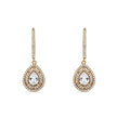Bhavmayi Rose Gold Pear Cut Cubic Zirconia Double Halo Teardrop Drop Earrings with Pave Bar Stem.