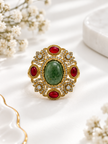 Bhavmayi Royal Green & Red Statement Stone Ring