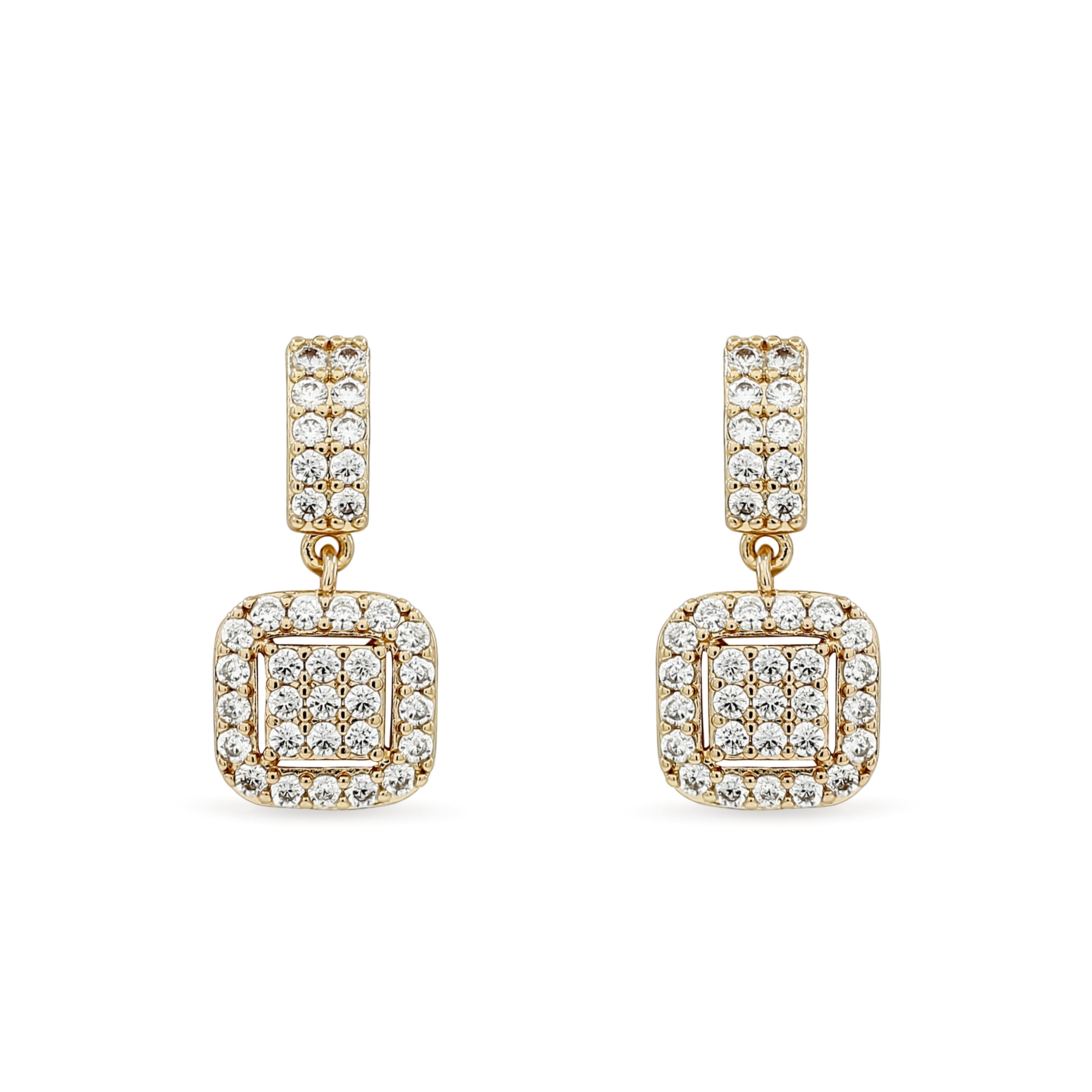Bhavmayi Elegant Rose Gold Cushion Halo Drop Earrings – Sparkling Cubic Zirconia Pave Dangle Accent