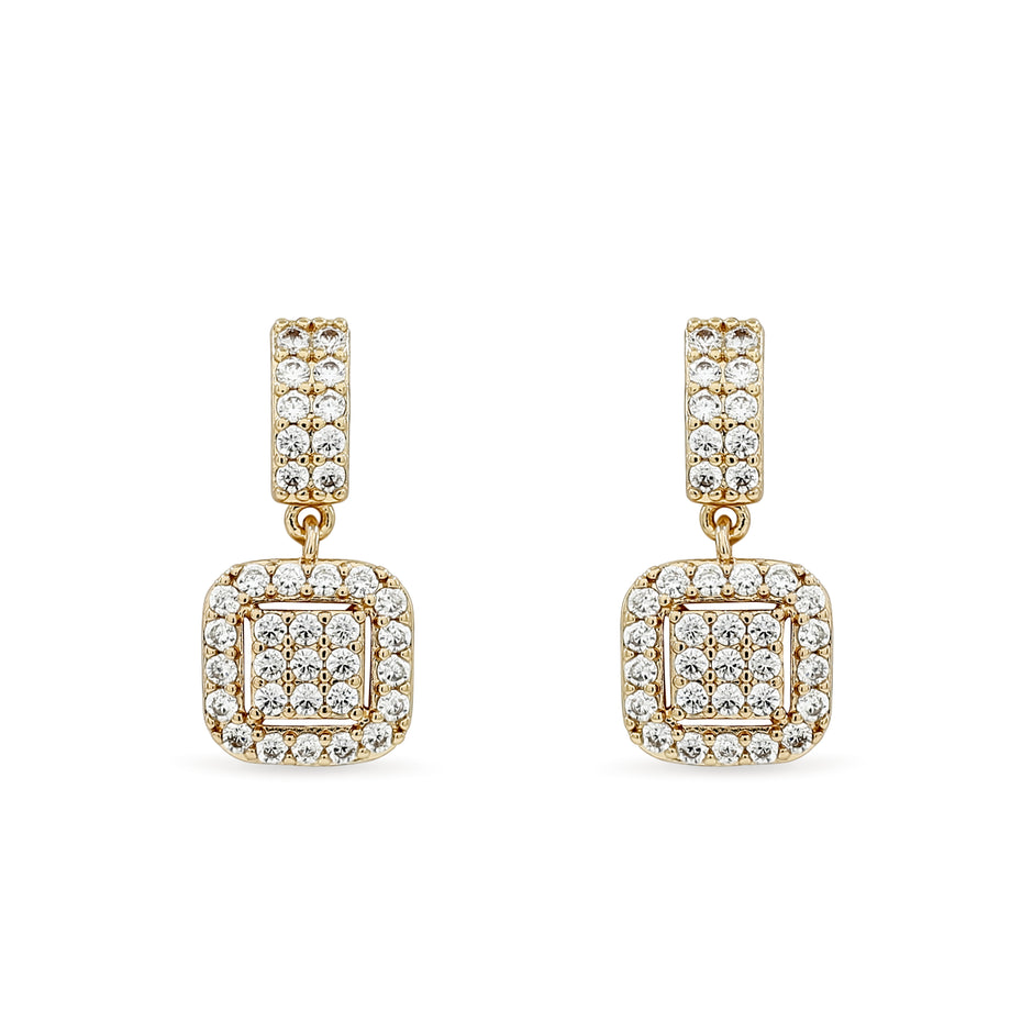 Bhavmayi Elegant Rose Gold Cushion Halo Drop Earrings – Sparkling Cubic Zirconia Pave Dangle Accent