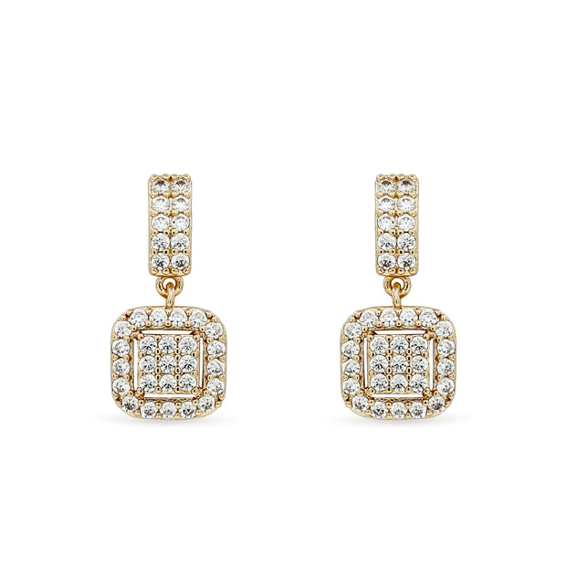Bhavmayi Elegant Rose Gold Cushion Halo Drop Earrings – Sparkling Cubic Zirconia Pave Dangle Accent