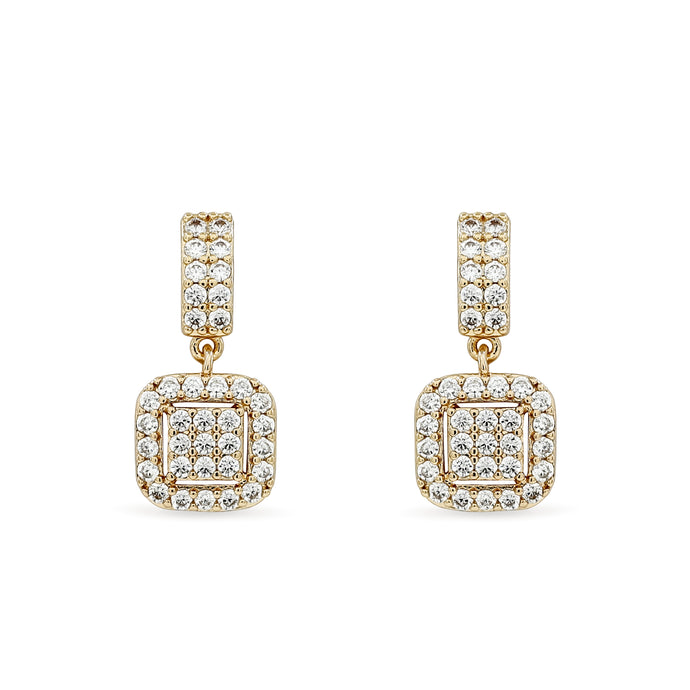 Bhavmayi Elegant Rose Gold Cushion Halo Drop Earrings – Sparkling Cubic Zirconia Pave Dangle Accent