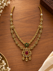Bhavmayi Royal Ruby Green Stone Necklace Set with Matching Earrings