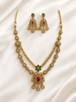 Bhavmayi Royal Ruby Green Stone Necklace Set with Matching Earrings