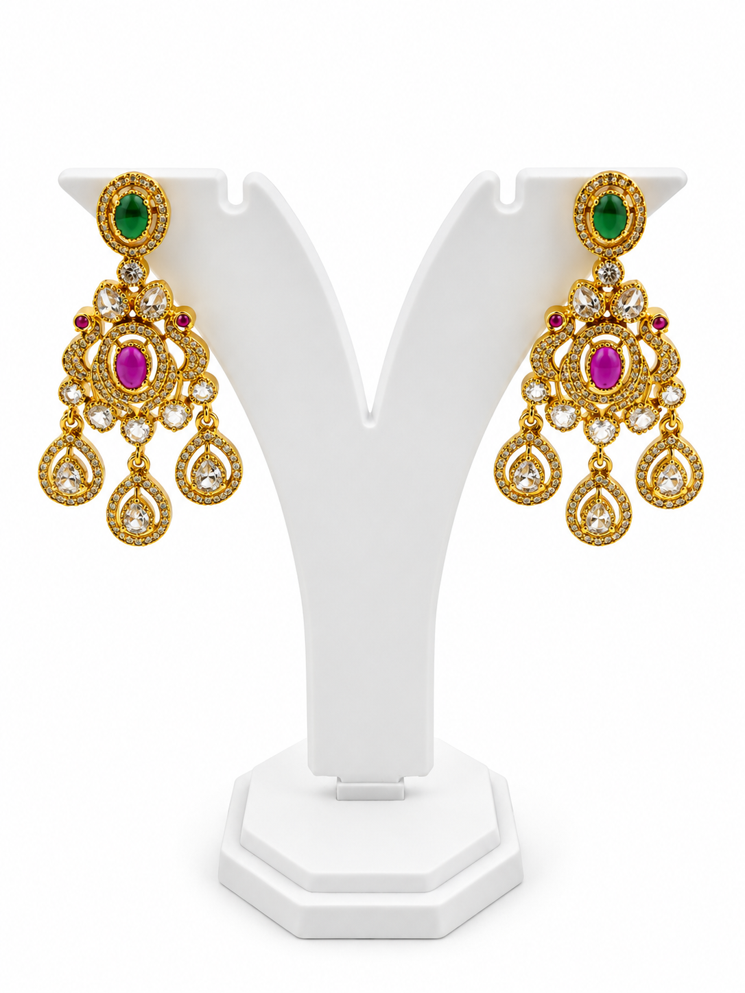 Bhavmayi Royal Ruby Green Stone Necklace Set with Matching Earrings