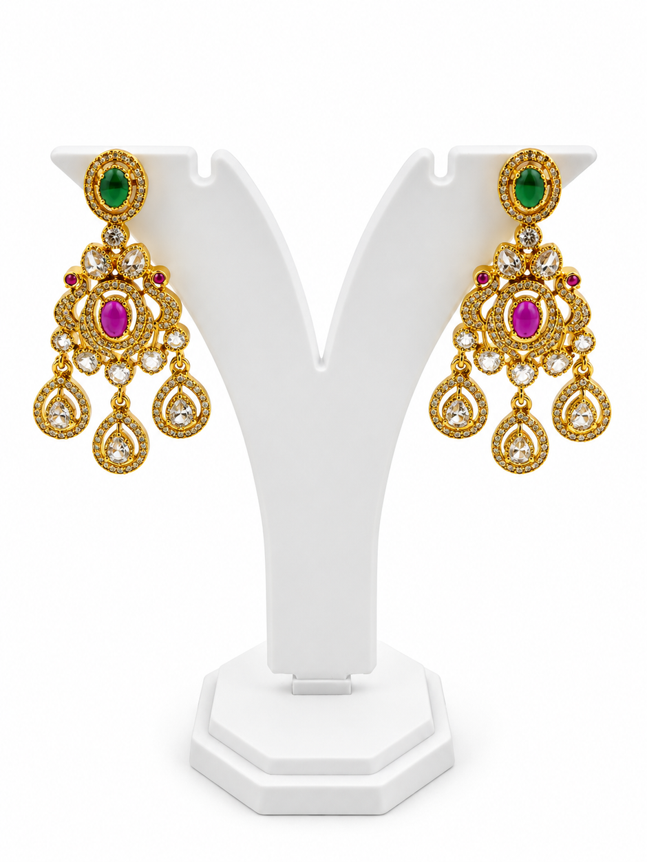 Bhavmayi Royal Ruby Green Stone Necklace Set with Matching Earrings