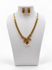 Bhavmayi Ruby Green Stone Pearl Drop Necklace Set
