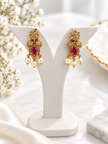 Bhavmayi Ruby Green Stone Pearl Drop Necklace Set
