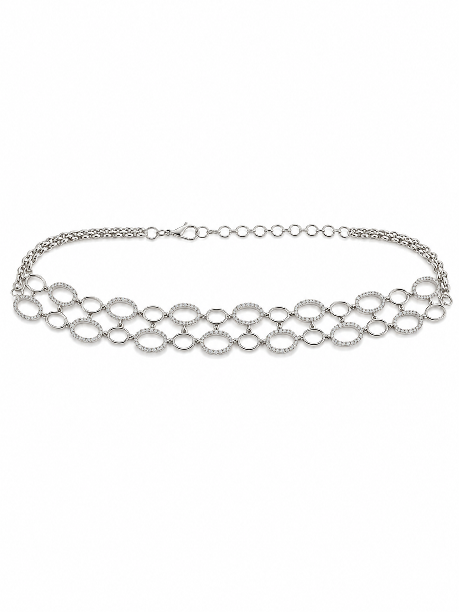 Bhavmayi Silver-Tone Crystal Link Necklace & Earrings Set