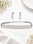 Bhavmayi Silver-Tone Crystal Link Necklace & Earrings Set