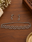 Bhavmayi Silver-Tone Crystal Link Necklace & Earrings Set