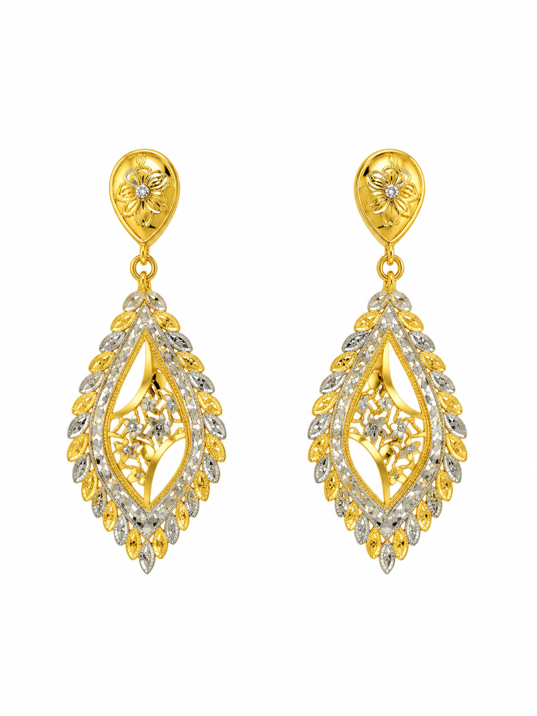 Bhavmayi Two-Tone Leaf Motif Teardrop Necklace & Earrings Set