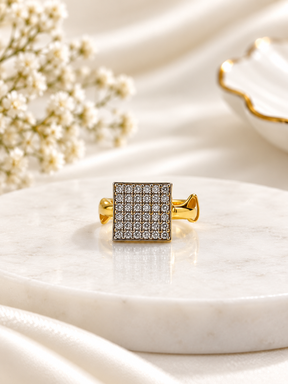 Bhavmayi Two-Tone Square Crystal Studded Statement Ring