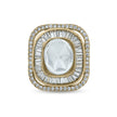 Bhavmayi Diamond Statement Gold Art Deco Oval Ring with Baguette and Pave Cushion Halo