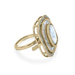 Bhavmayi Diamond Statement Gold Art Deco Oval Ring with Baguette and Pave Cushion Halo