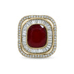 Bhavmayi Diamond Statement Gold Art Deco Oval Ring with Baguette and Pave Cushion Halo