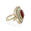 Bhavmayi Diamond Statement Gold Art Deco Oval Ring with Baguette and Pave Cushion Halo