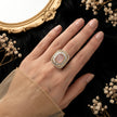 Bhavmayi Diamond Statement Gold Art Deco Oval Ring with Baguette and Pave Cushion Halo