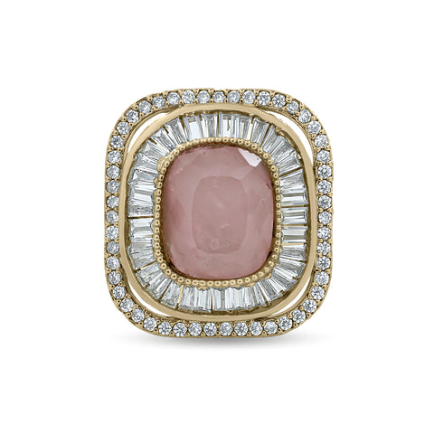 Bhavmayi Diamond Statement Gold Art Deco Oval Ring with Baguette and Pave Cushion Halo