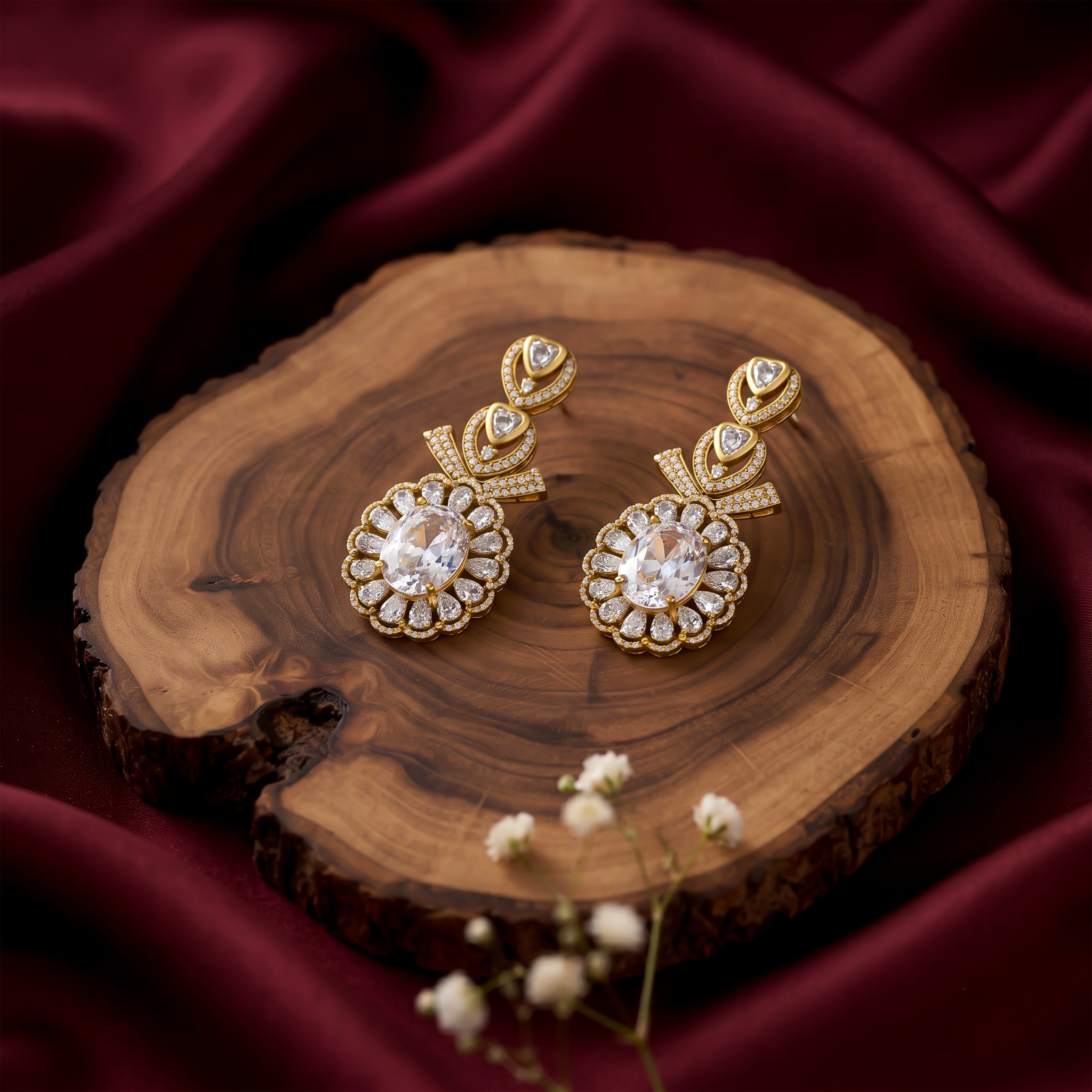 Gold Floral Designer Earrings