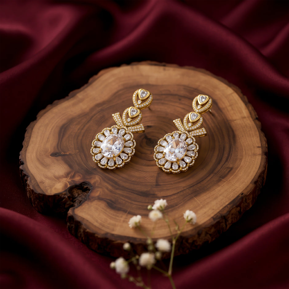 Gold Floral Designer Earrings