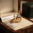 Bhavmayi Gold Plated Traditional Circullar Pearl & Rubi Pink Gemstone Statement Jadau Ring