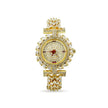 Bhavmayi Luxurious Gold Crystal Pave Bracelet Style Watch for Women with Full Stone Dial and Vibrant Red Hands