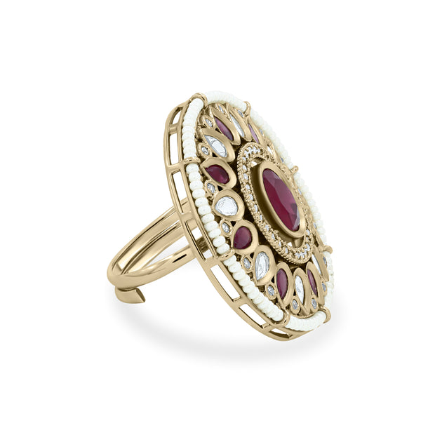 Pearl Halo Ruby Statement Ring