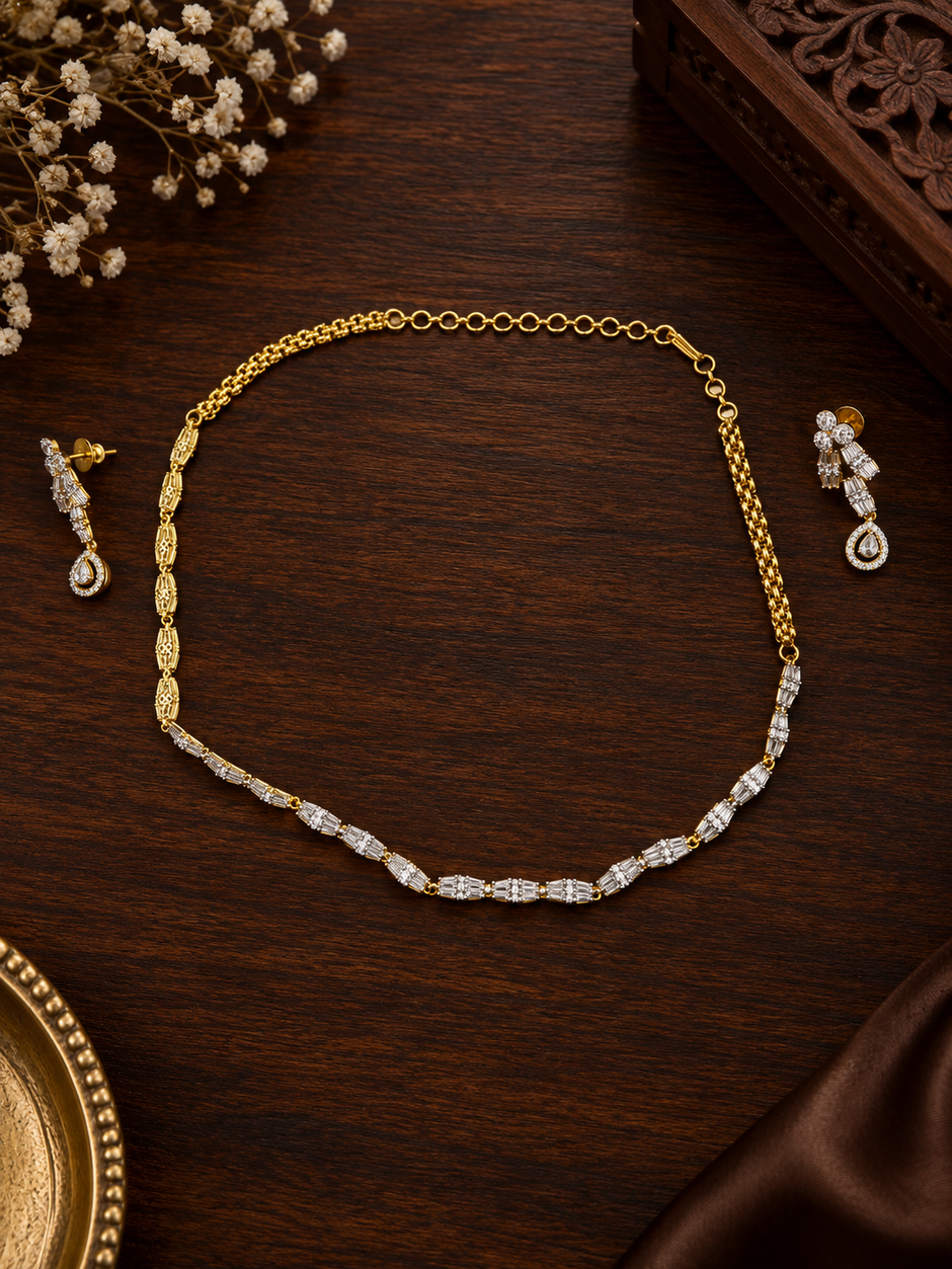 Elegant Gold-Plated CZ Necklace & Earrings Set for Women