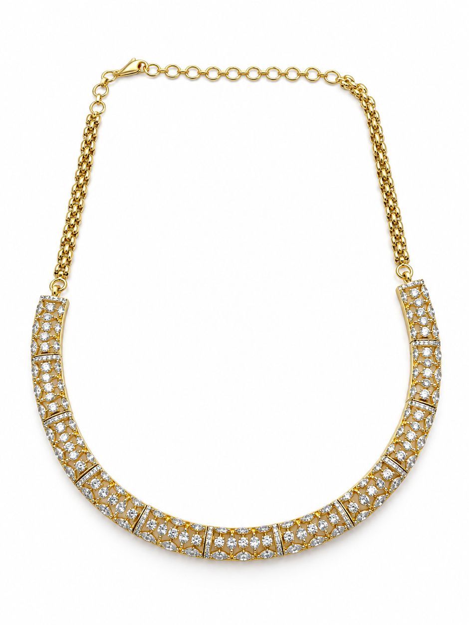 Elegant Gold-Plated CZ Necklace & Earrings Set for Women