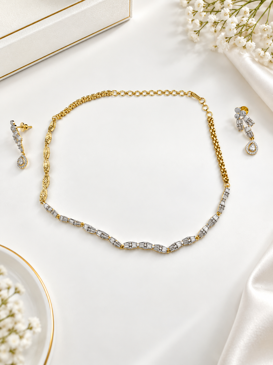 Elegant Gold-Plated CZ Necklace & Earrings Set for Women